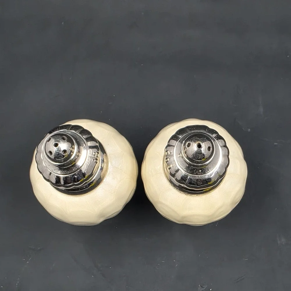 Julia Knight Salt and Pepper Shaker Peony Collection Mother of Pearl Enamel